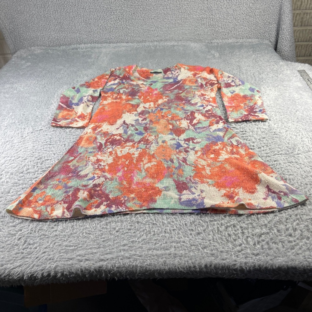 Nally & Millie Womens Abstract Floral Knit Tunic Top Orange Purple Medium